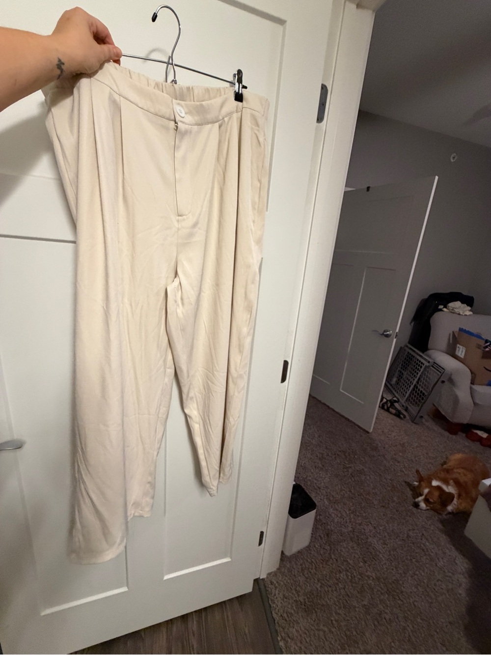 SHEIN Cream High-Waist Tapered Pants